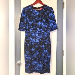 Betsey Johnson Blue and Black Floral Dress Size 8 Office‎ Preppy